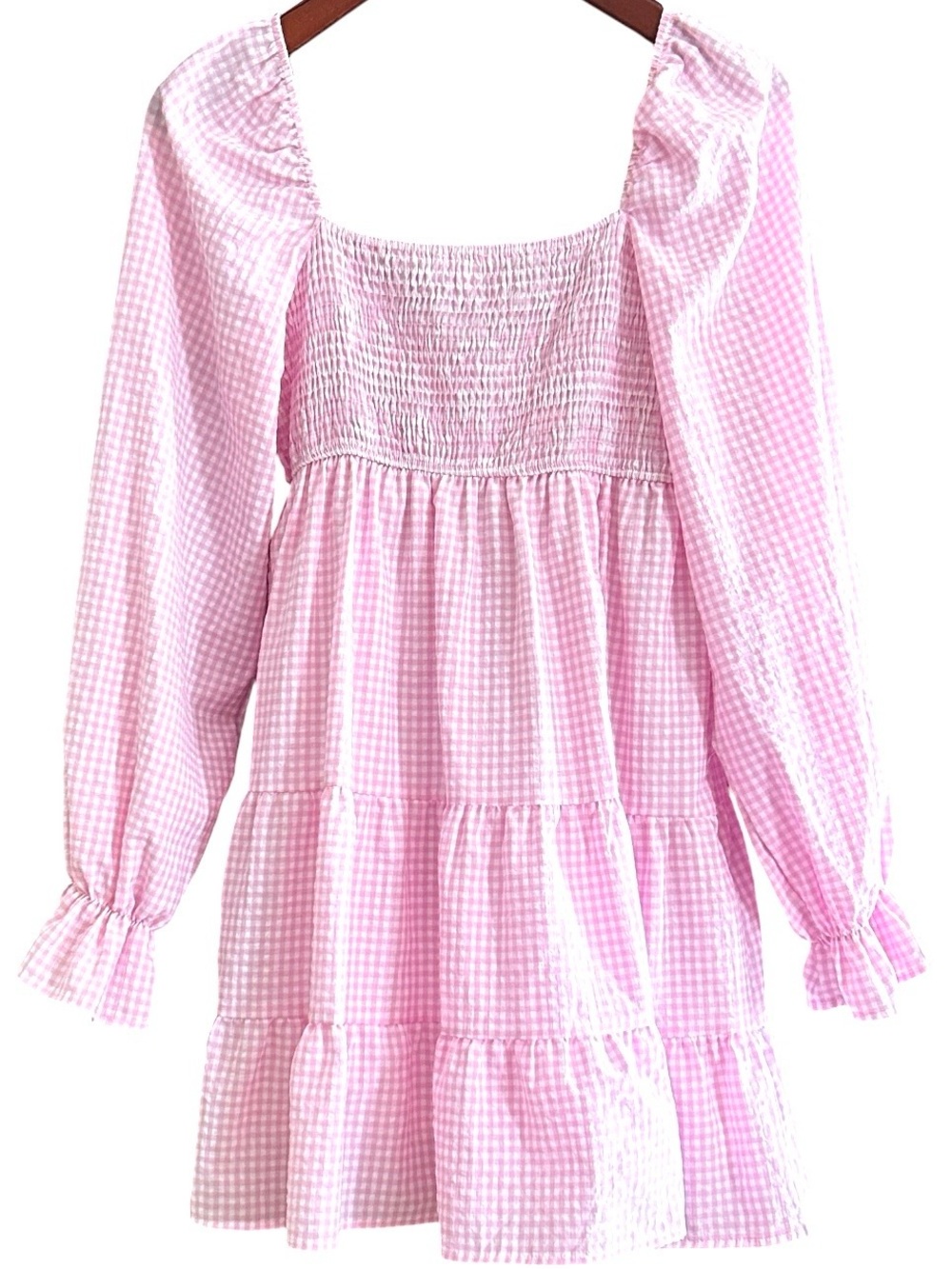 💐Blu Pepper Light Pink Gingham Smocked Mini Dress, Jr.L - Picture 2 of 5